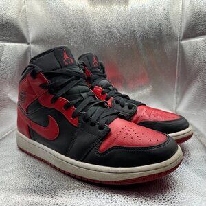 Size 10 Nike Air Jordan 1 Mid Banned Mens Red Black Sneaker Shoes 554724-074